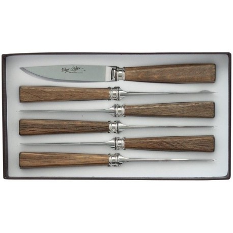 Coffret 6 couteaux steak inox chêne