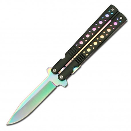 Couteau TAC-FORCE lame arc-en-ciel manche alu noir TF-528