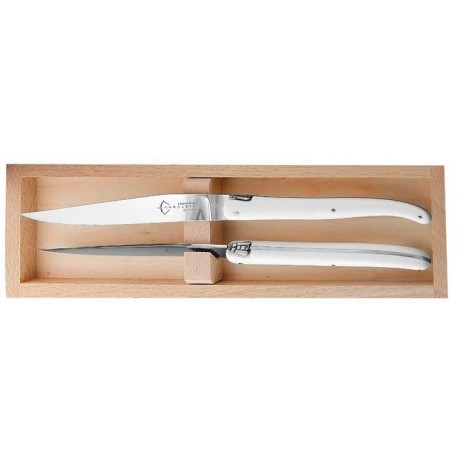 Coffret 2 couteaux de table Laguiole G.David POM blanc 23cm