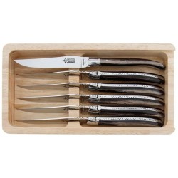 Coffret 6 couteaux de table Laguiole G.David façon corne noire 23cm