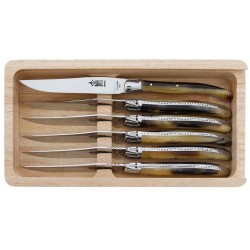 Coffret 6 couteaux de table Laguiole G.David façon corne blonde 23cm