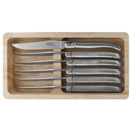 Coffret 6 coutaeux de table Laguiole G.David plein manche inox mat 23cm