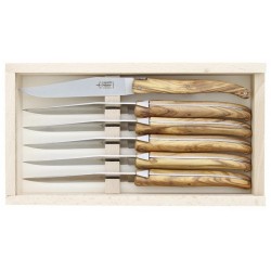 Coffret 6 couteaux de table Laguiole G.David plein manche olivier inox 23cm