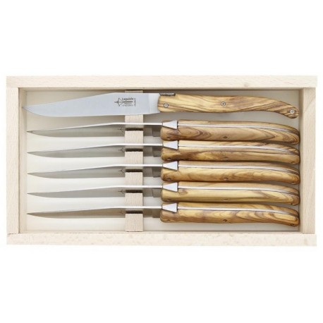 Coffret 6 couteaux de table Laguiole G.David plein manche olivier inox 23cm