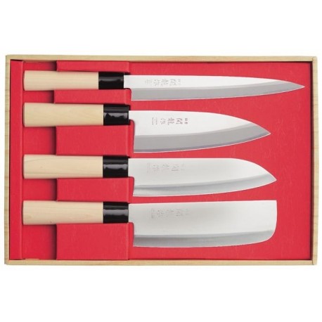 Coffret 4 pièces SekiRyu Sashimi + Deba + Santoku + Nakiri