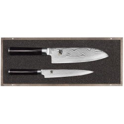 Coffret bois 2 couteaux Kai Shun Damas inox (santoku & universel)