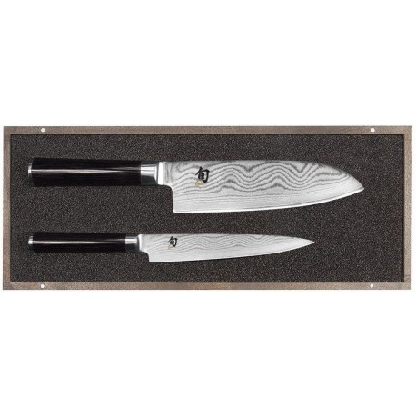 Coffret bois 2 couteaux Kai Shun Damas inox (santoku & universel)