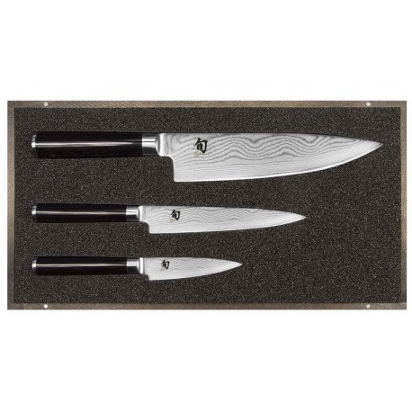 Coffret bois 3 couteaux Kai Shun Damas inox (chef, universel & officel)