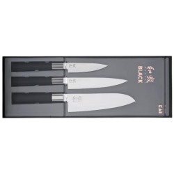 Coffret 3 couteaux Kai Wasabi Black (office, universel & Santoku)