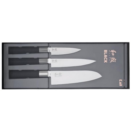 Coffret 3 couteaux Kai Wasabi Black (office, universel & Santoku)