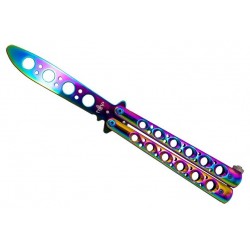 Couteau papillon entraînement Third arc-en-ciel 12cm inox