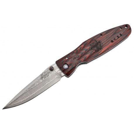 Couteau Mcusta Sengoku MC-183D Damas Pakka Wood rouge